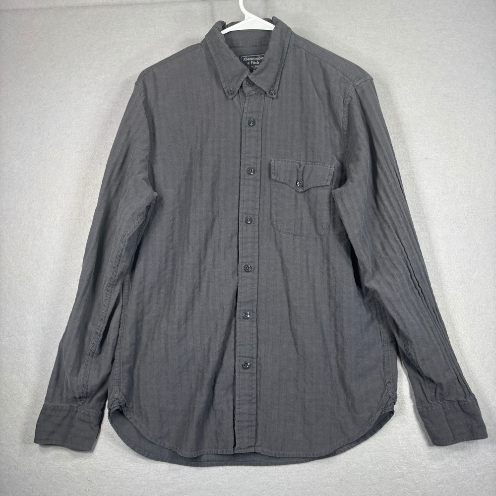 Abercrombie & Fitch Button Down Shirt Mens M Slim Fit Gray Cotton‎